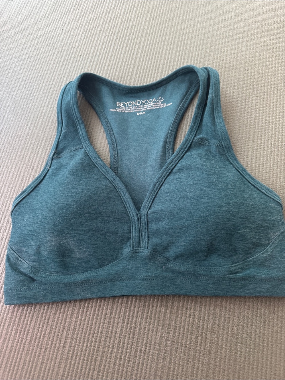 Beyond Yoga Deep Teal V-Neck Racerback Sports Bra